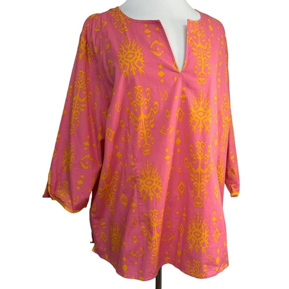 Brigewater Studio Mod Print Pullover Cotton Stretch Tunic Top Pink Orange 22W - Picture 1 of 5